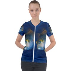 Fish Blue Animal Water Nature Short Sleeve Zip Up Jacket by Amaryn4rt