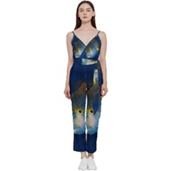 Fish Blue Animal Water Nature V-neck Spaghetti Strap Tie Front Jumpsuit by Amaryn4rt