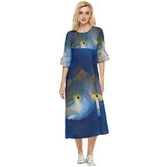 Fish Blue Animal Water Nature Double Cuff Midi Dress by Amaryn4rt