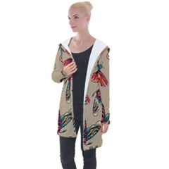 Tattoos Colorful Seamless Pattern Longline Hooded Cardigan by Amaryn4rt