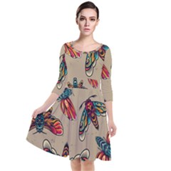 Tattoos Colorful Seamless Pattern Quarter Sleeve Waist Band Dress by Amaryn4rt