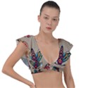 Tattoos Colorful Seamless Pattern Plunge Frill Sleeve Bikini Top View1