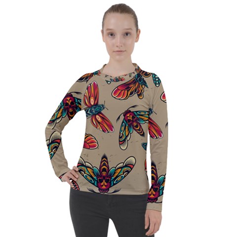 Tattoos Colorful Seamless Pattern Women s Pique Long Sleeve Tee by Amaryn4rt