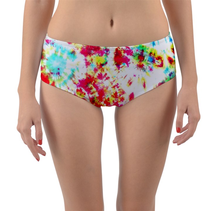 Pattern Decorated Schoolbus Tie Dye Reversible Mid-Waist Bikini Bottoms