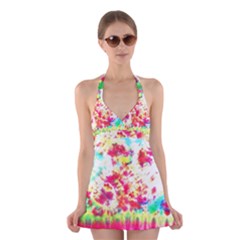 Pattern Decorated Schoolbus Tie Dye Halter Dress Swimsuit  by Amaryn4rt