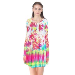 Pattern Decorated Schoolbus Tie Dye Long Sleeve V-neck Flare Dress by Amaryn4rt