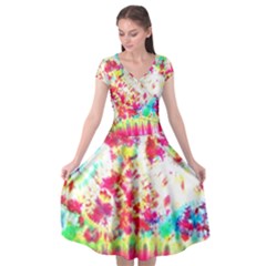 Pattern Decorated Schoolbus Tie Dye Cap Sleeve Wrap Front Dress by Amaryn4rt