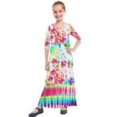 Pattern Decorated Schoolbus Tie Dye Kids  Quarter Sleeve Maxi Dress by Amaryn4rt