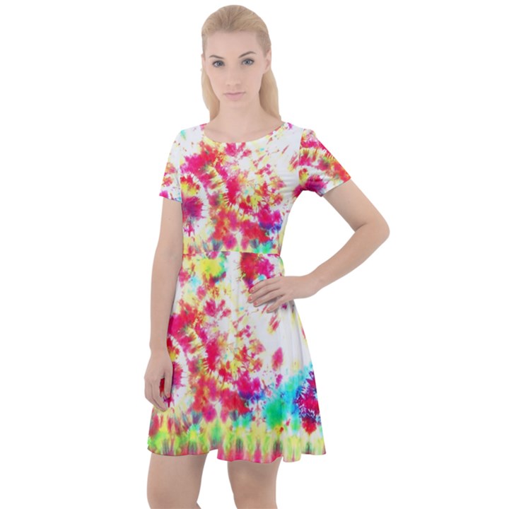 Pattern Decorated Schoolbus Tie Dye Cap Sleeve Velour Dress 