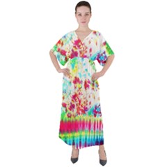 Pattern Decorated Schoolbus Tie Dye V-neck Boho Style Maxi Dress by Amaryn4rt