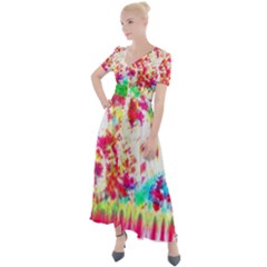 Pattern Decorated Schoolbus Tie Dye Button Up Short Sleeve Maxi Dress by Amaryn4rt