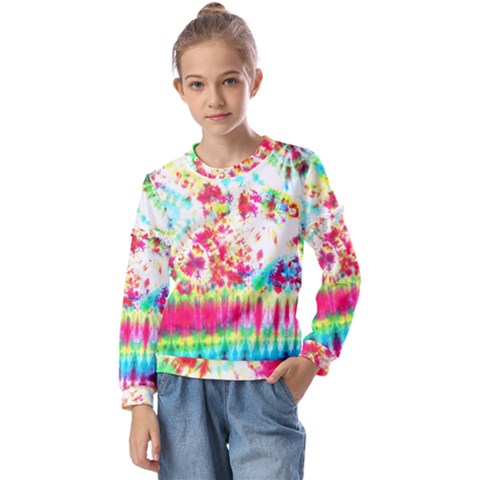 Pattern Decorated Schoolbus Tie Dye Kids  Long Sleeve Tee With Frill  by Amaryn4rt