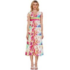 Pattern Decorated Schoolbus Tie Dye V-neck Drawstring Shoulder Sleeveless Maxi Dress by Amaryn4rt