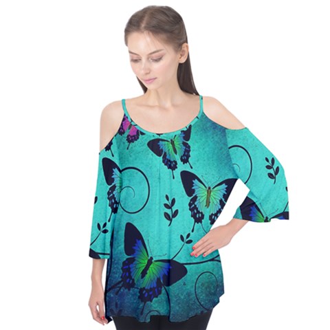 Texture Butterflies Background Flutter Sleeve Tee  by Amaryn4rt