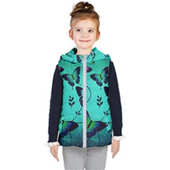 Texture Butterflies Background Kids  Hooded Puffer Vest by Amaryn4rt