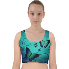 Texture Butterflies Background Velvet Racer Back Crop Top by Amaryn4rt