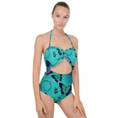 Texture Butterflies Background Scallop Top Cut Out Swimsuit by Amaryn4rt