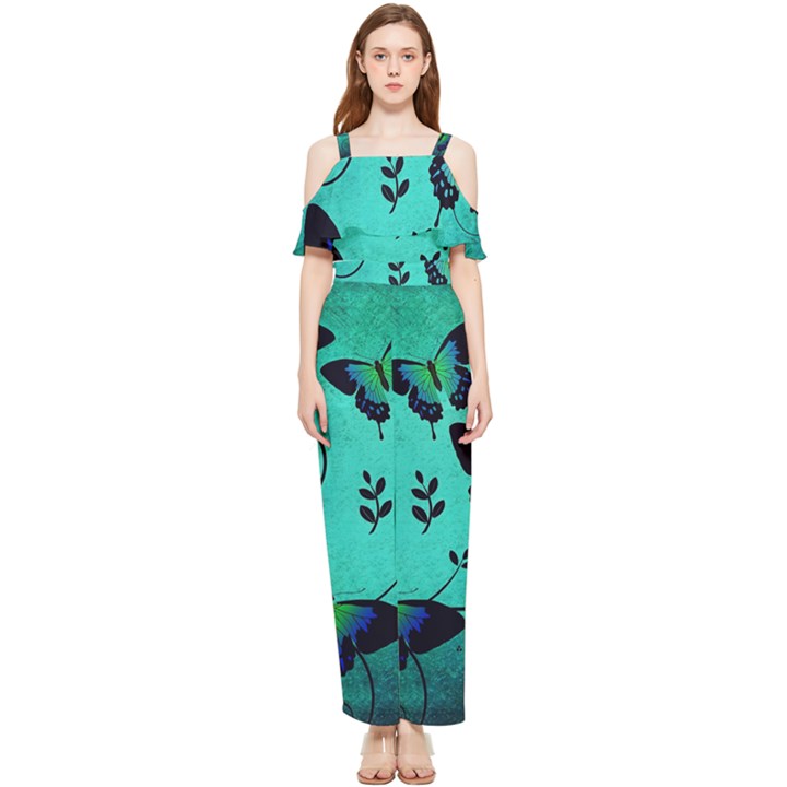 Texture Butterflies Background Draped Sleeveless Chiffon Jumpsuit