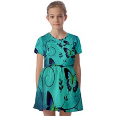 Texture Butterflies Background Kids  Short Sleeve Pinafore Style Dress by Amaryn4rt