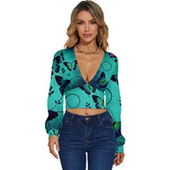 Texture Butterflies Background Long Sleeve Deep-v Velour Top by Amaryn4rt