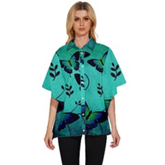 Texture Butterflies Background Women s Batwing Button Up Shirt