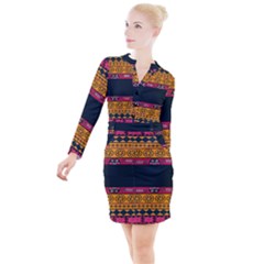 Pattern Ornaments Africa Safari Summer Graphic Button Long Sleeve Dress by Amaryn4rt