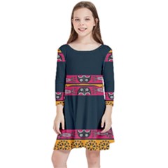 Pattern Ornaments Africa Safari Summer Graphic Kids  Quarter Sleeve Skater Dress by Amaryn4rt