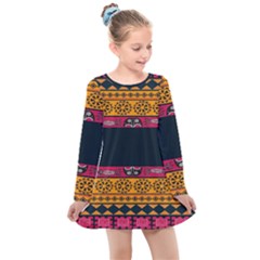 Pattern Ornaments Africa Safari Summer Graphic Kids  Long Sleeve Dress by Amaryn4rt