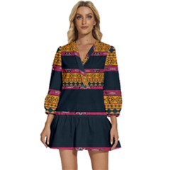 Pattern Ornaments Africa Safari Summer Graphic V-neck Placket Mini Dress by Amaryn4rt