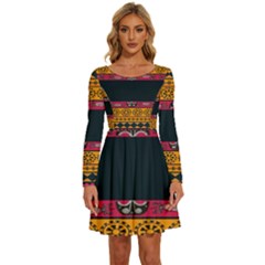 Pattern Ornaments Africa Safari Summer Graphic Long Sleeve Wide Neck Velvet Dress by Amaryn4rt