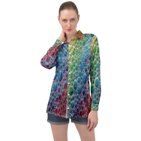 Bubbles Rainbow Colourful Colors Long Sleeve Satin Shirt by Amaryn4rt