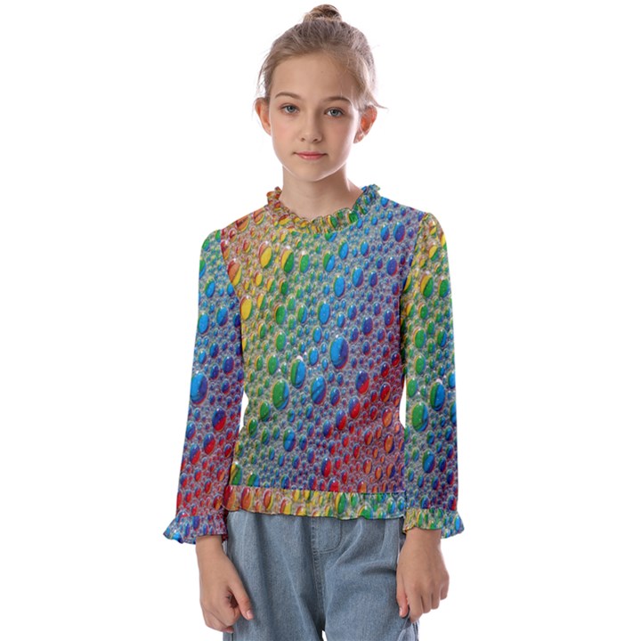 Bubbles Rainbow Colourful Colors Kids  Frill Detail Tee