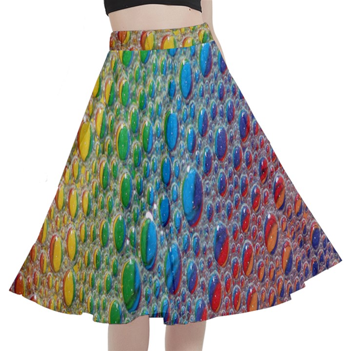 Bubbles Rainbow Colourful Colors A-Line Full Circle Midi Skirt With Pocket