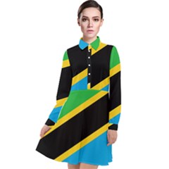 Flag Of Tanzania Long Sleeve Chiffon Shirt Dress by Amaryn4rt