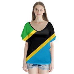 Flag Of Tanzania V-neck Flutter Sleeve Top by Amaryn4rt