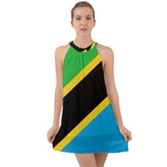 Flag Of Tanzania Halter Tie Back Chiffon Dress by Amaryn4rt