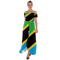 Flag Of Tanzania Off Shoulder Open Front Chiffon Dress by Amaryn4rt