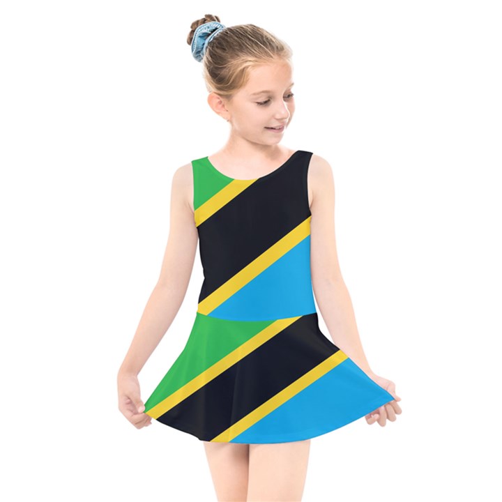 Flag Of Tanzania Kids  Skater Dress Swimsuit