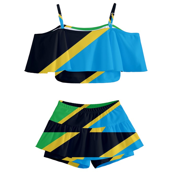 Flag Of Tanzania Kids  Off Shoulder Skirt Bikini