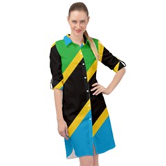 Flag Of Tanzania Long Sleeve Mini Shirt Dress by Amaryn4rt