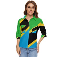 Flag Of Tanzania Women s Quarter Sleeve Pocket Shirt