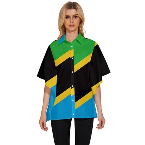 Flag Of Tanzania Women s Batwing Button Up Shirt by Amaryn4rt