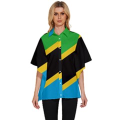 Flag Of Tanzania Women s Batwing Button Up Shirt