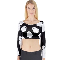 Ghost Halloween Pattern Long Sleeve Crop Top by Amaryn4rt