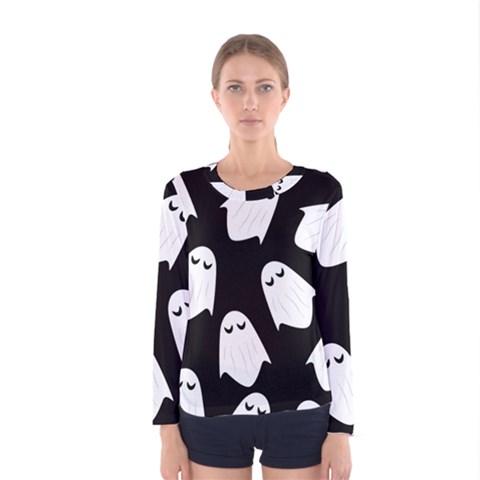 Ghost Halloween Pattern Women s Long Sleeve Tee by Amaryn4rt