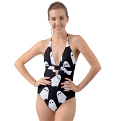 Ghost Halloween Pattern Halter Cut-out One Piece Swimsuit by Amaryn4rt