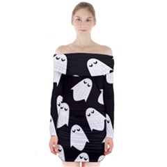 Ghost Halloween Pattern Long Sleeve Off Shoulder Dress by Amaryn4rt