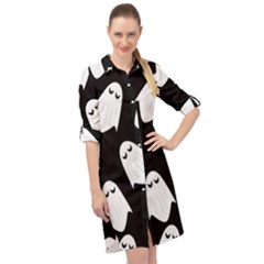 Ghost Halloween Pattern Long Sleeve Mini Shirt Dress by Amaryn4rt