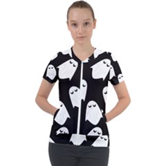 Ghost Halloween Pattern Short Sleeve Zip Up Jacket by Amaryn4rt