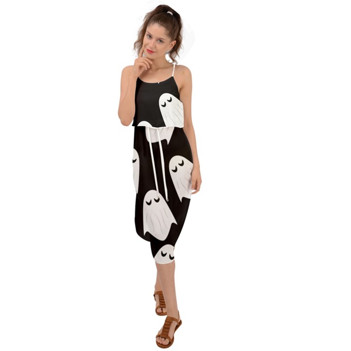 Ghost Halloween Pattern Waist Tie Cover Up Chiffon Dress